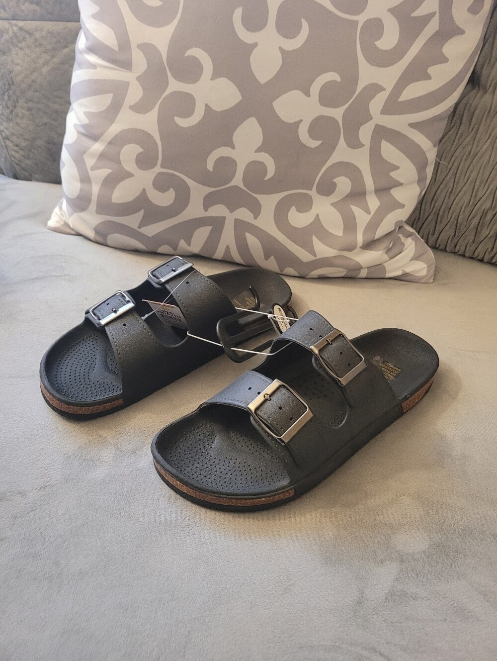 Black Double Buckle Slide Sandals 10-11